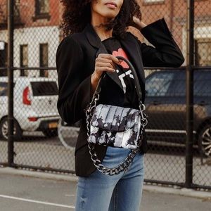 NWOT Think Royln Petite Bar Bag in Black Tie Dye
